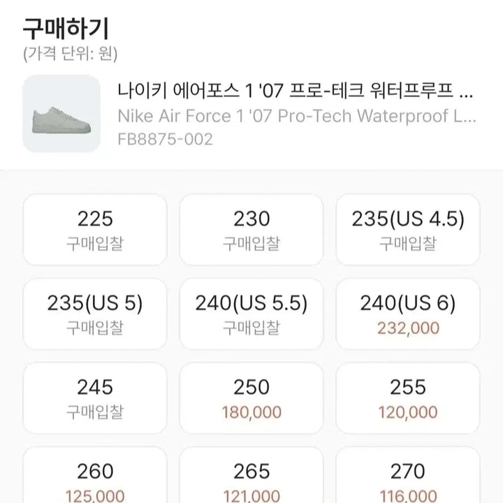 [BUNJANG] Nike Air Force Waterproof Shoes (Size 250) / (새제품) 나이키 에어포스 워터프루프(방수) 250
