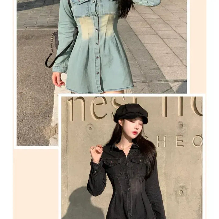 [BUNJANG] Washing Denim Mini Dress Jacket / 새상품 / 워싱 데님 미니 원피스 청자켓 스타일