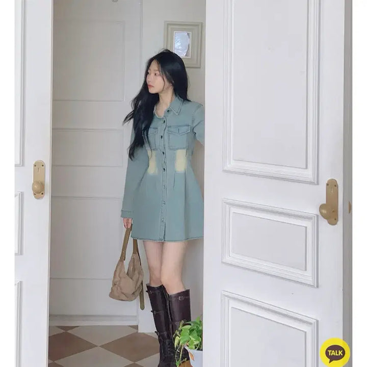 [BUNJANG] Washing Denim Mini Dress Jacket / 새상품 / 워싱 데님 미니 원피스 청자켓 스타일