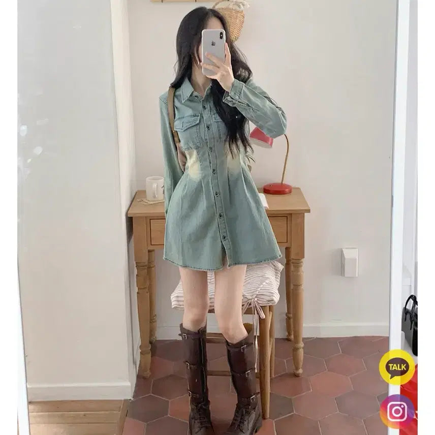 [BUNJANG] Washing Denim Mini Dress Jacket / 새상품 / 워싱 데님 미니 원피스 청자켓 스타일