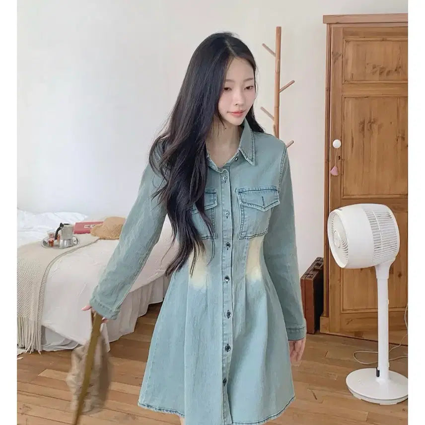 [BUNJANG] Washing Denim Mini Dress Jacket / 새상품 / 워싱 데님 미니 원피스 청자켓 스타일