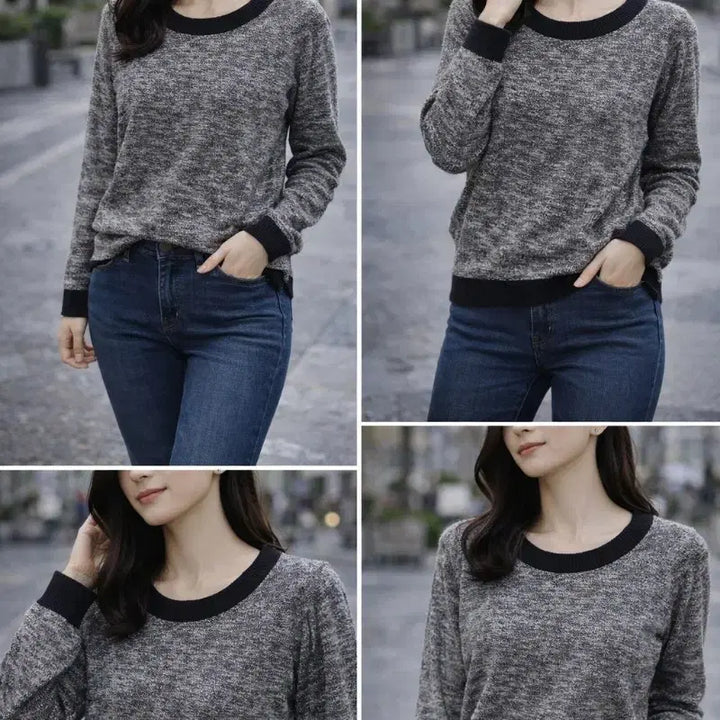 [SOLD OUT] 배색 라운드넥 긴팔 티셔츠