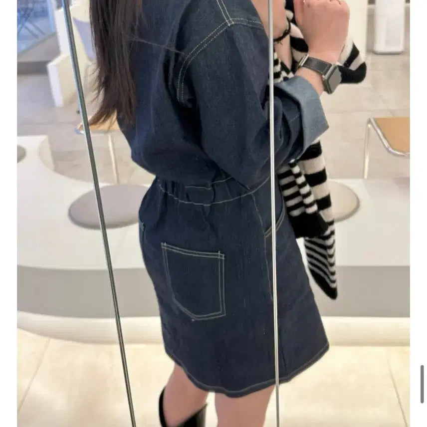 [BUNJANG] Denim Mini Shirt Dress / 새상품 / 진청 데님 셔츠 미니 원피스