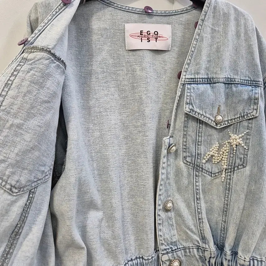 [BUNJANG] Egoist Denim Jacket / 에고이스트 반팔 크롭 데님 자켓