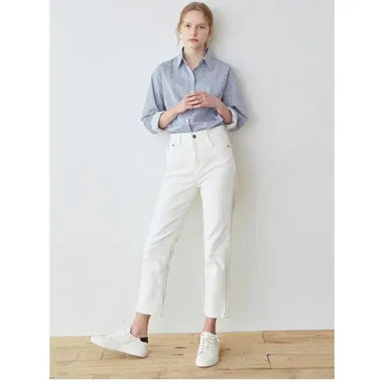 [BUNJANG] NICK&amp;NICOLE Semi Wide Line Cotton Pants Ivory M / 닉앤니콜 semi wide line cotton pants 아이보리 M