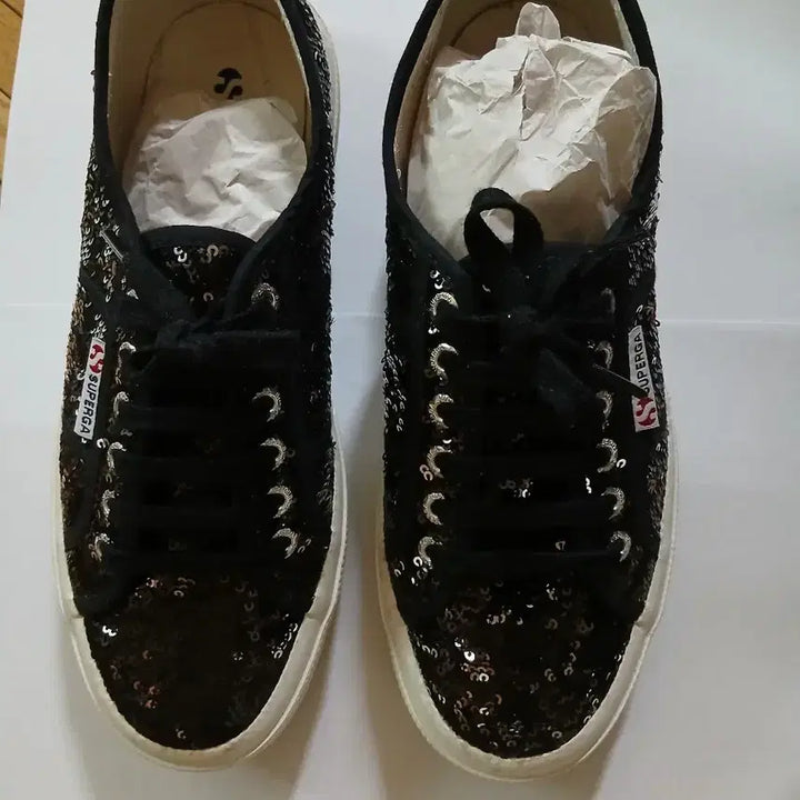 [BUNJANG] Superga Black Sequin Sneakers 250 / 수페르가 블랙 스팽글 운동화 250