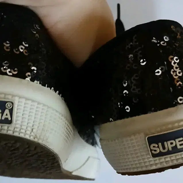[BUNJANG] Superga Black Sequin Sneakers 250 / 수페르가 블랙 스팽글 운동화 250