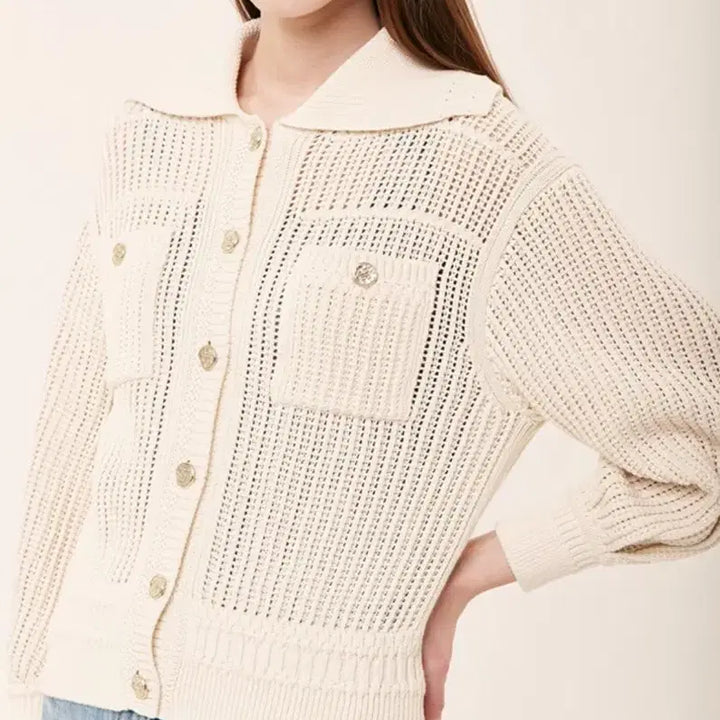 [BUNJANG] Hansome Time Crochet Collar Knit Button Cardigan Cream Ivory / 한섬 타임 TIME 크로셰 카라 니트 버튼 가디건 크림 아이보리 완판