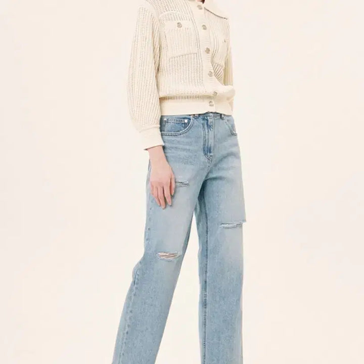 [BUNJANG] Hansome Time Crochet Collar Knit Button Cardigan Cream Ivory / 한섬 타임 TIME 크로셰 카라 니트 버튼 가디건 크림 아이보리 완판