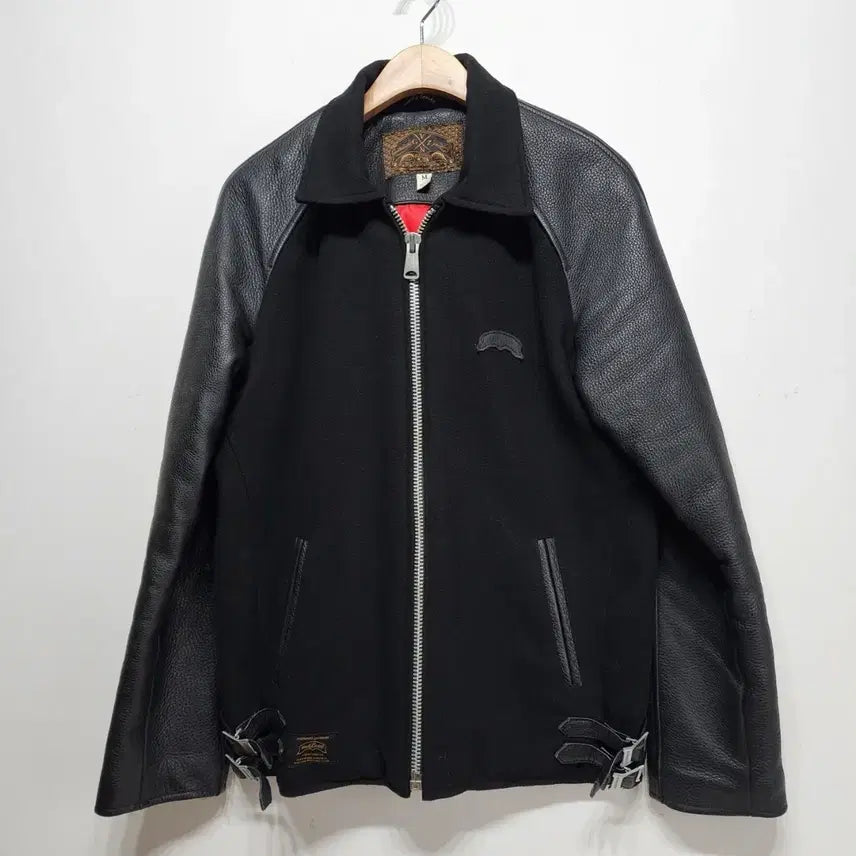 [BUNJANG] Nude Bones Ul Leather Varsity Jacket Black M / 누드본즈 nude Bones 울레더 바시티 자켓 블랙 M