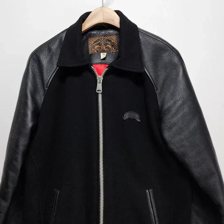 [BUNJANG] Nude Bones Ul Leather Varsity Jacket Black M / 누드본즈 nude Bones 울레더 바시티 자켓 블랙 M