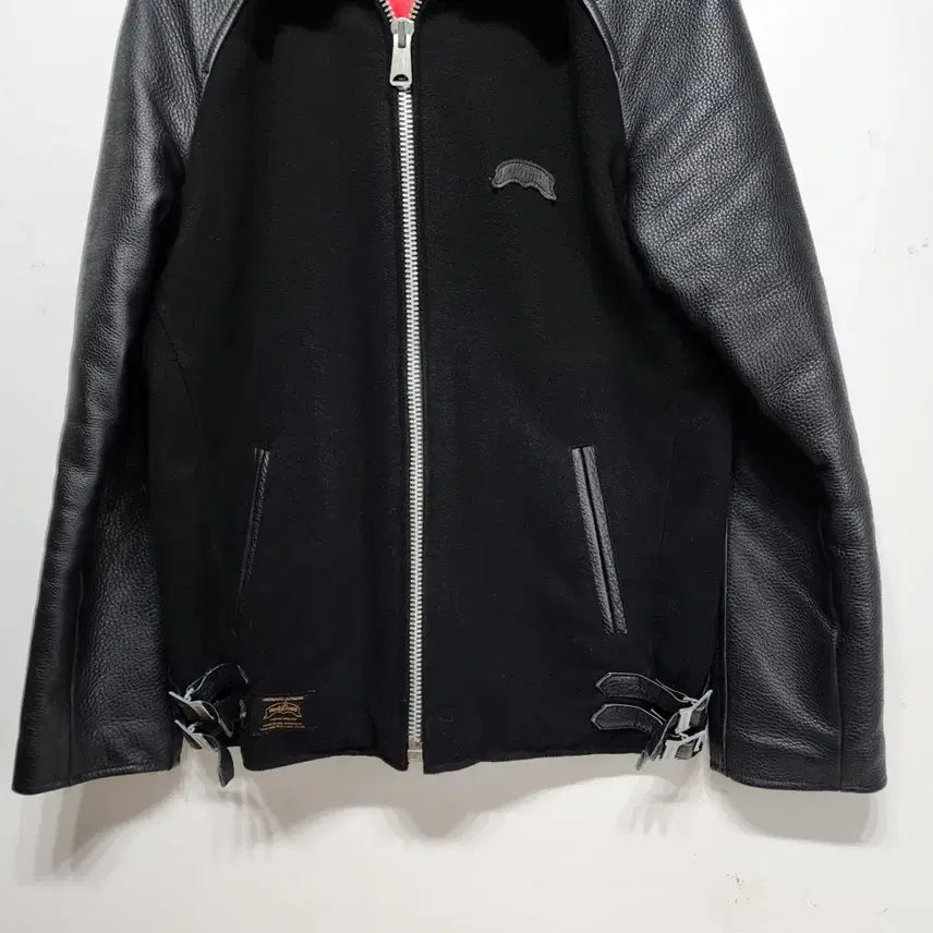 [BUNJANG] Nude Bones Ul Leather Varsity Jacket Black M / 누드본즈 nude Bones 울레더 바시티 자켓 블랙 M
