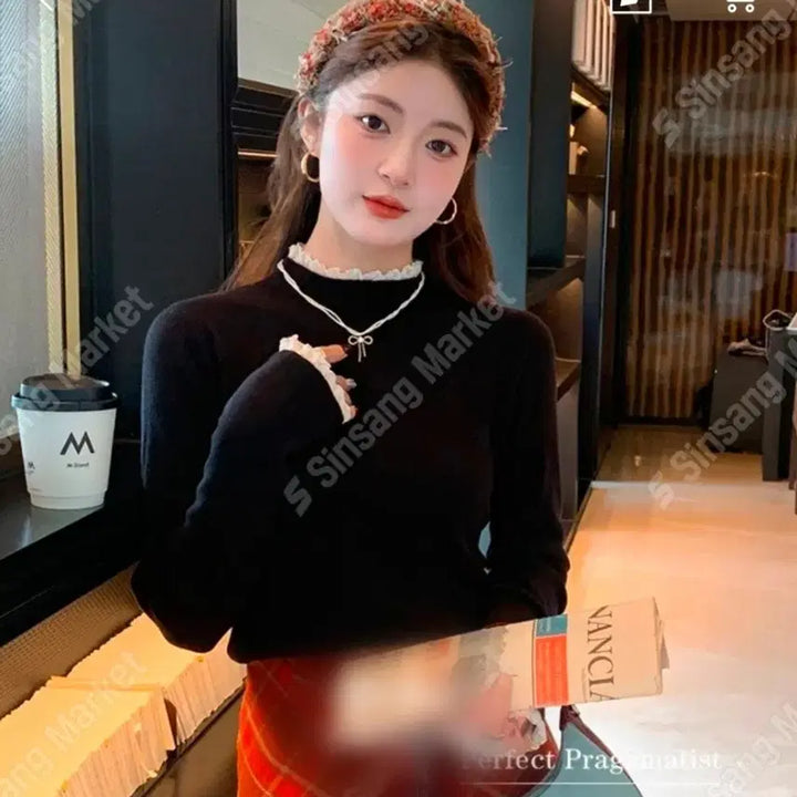 [BUNJANG] Lace Ribbed Spantee / 레이스 골지 스판티