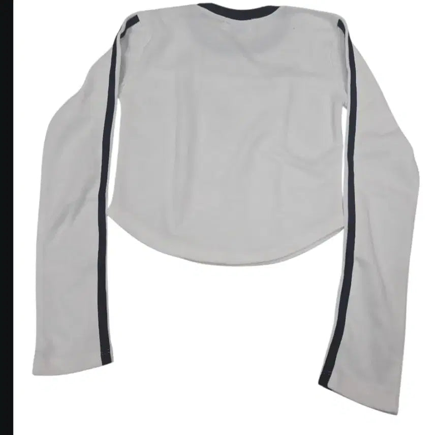 [BUNJANG] Line Point Crop Long Sleeve T-shirt / 화이트 크롭 긴팔 티셔츠 라인 포인트