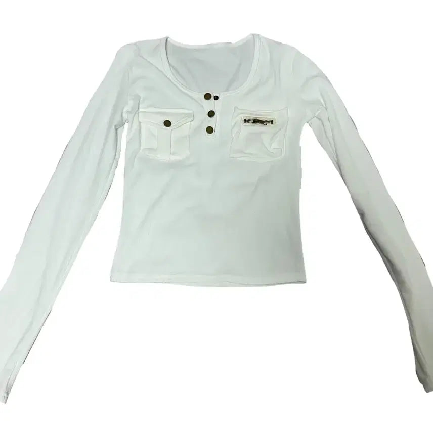 [BUNJANG] White Pocket Point Long Sleeve / 화이트 포켓 포인트 긴팔