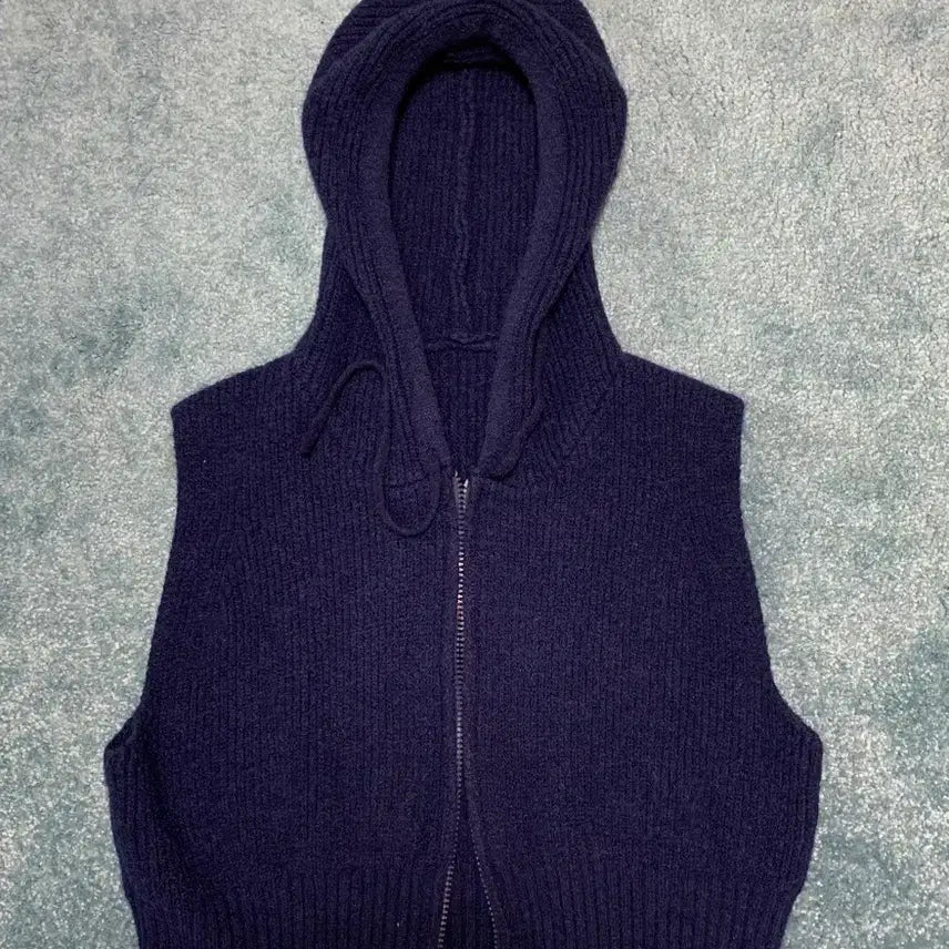 [BUNJANG] Knit Hooded Zip-up Vest / 니트 후드 집업 조끼