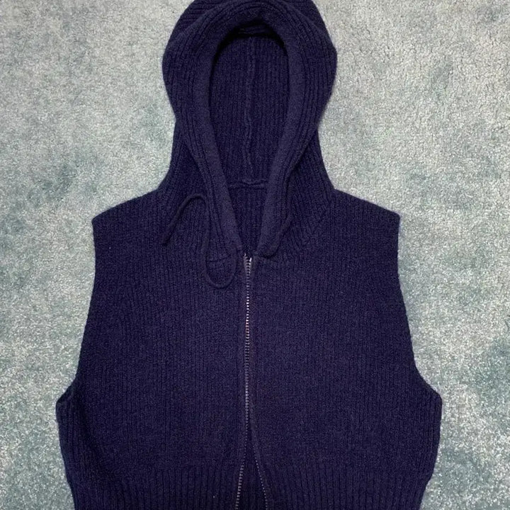 [BUNJANG] Knit Hooded Zip-up Vest / 니트 후드 집업 조끼