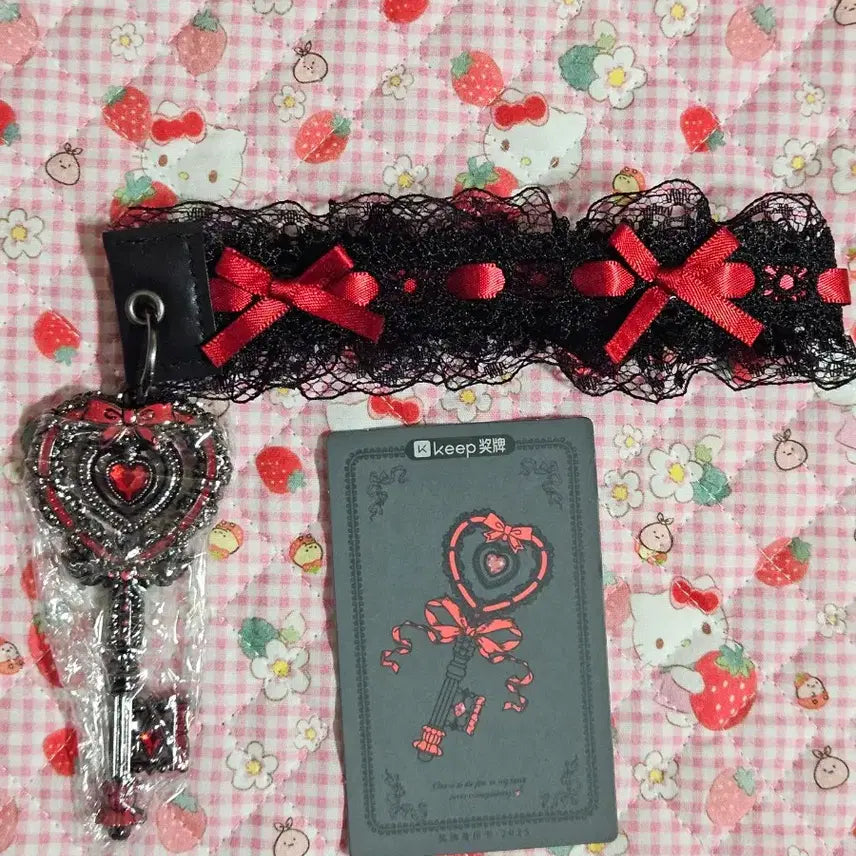 [BUNJANG] Lace Heart Key Bag Charm (Black) / Keep 레이스 하트키 키링 가방 장식(블랙)