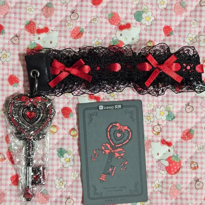 [BUNJANG] Lace Heart Key Bag Charm (Black) / Keep 레이스 하트키 키링 가방 장식(블랙)
