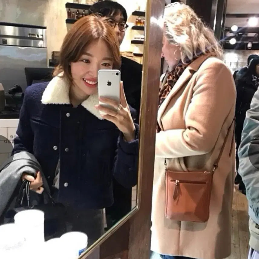 [BUNJANG] Code:Yoo Maple Navy Jacket / Sherpa Crop Short Coat / 코드유 메이플 네이비 자켓 / 양털 크롭 숏 코트 타낫