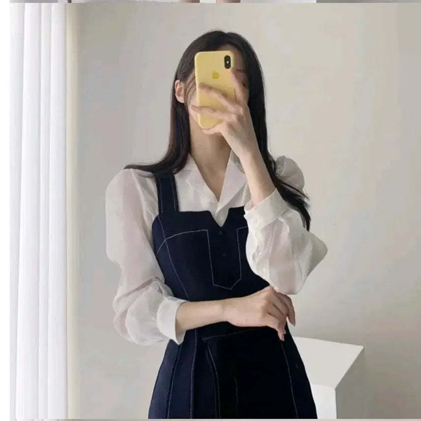 [SOLD OUT] 워너비뮤즈 스티치 스퀘어넥 뷔스티에 롱원피스