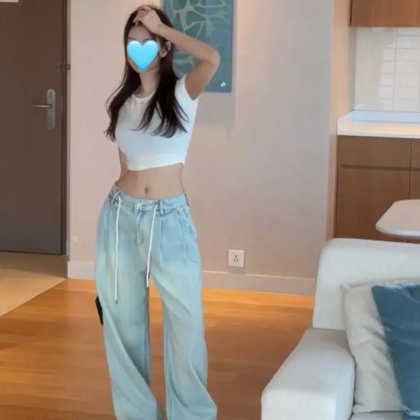 [BUNJANG] Hypnotic String Wide Denim Pants / 히프나틱 스트링 와이드데님팬츠