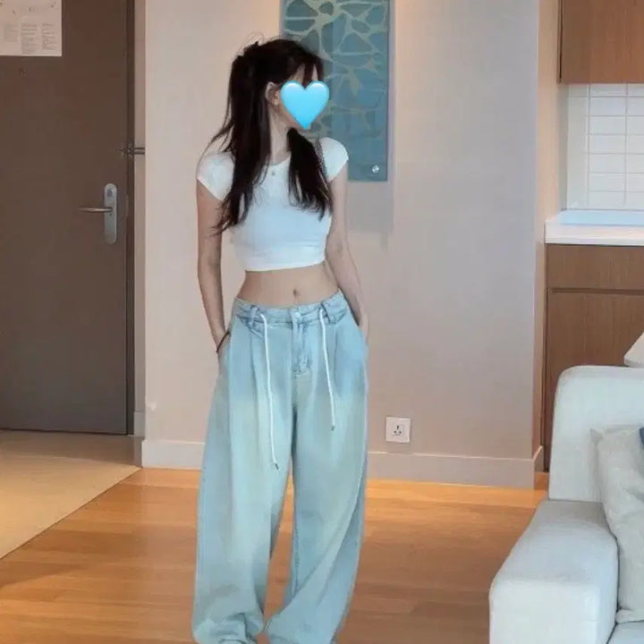 [BUNJANG] Hypnotic String Wide Denim Pants / 히프나틱 스트링 와이드데님팬츠