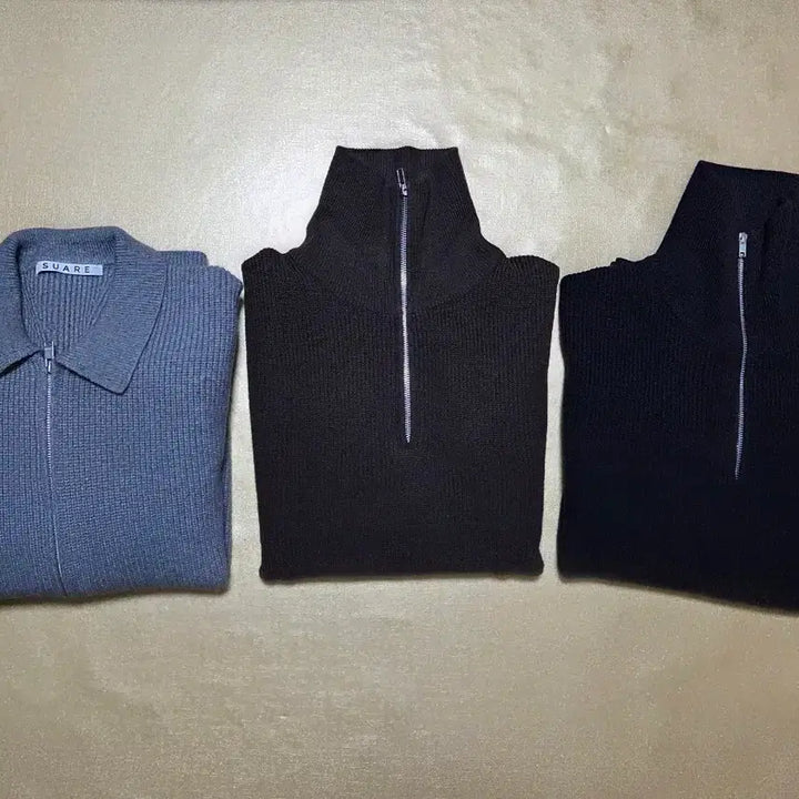 [BUNJANG] Bundle Set: Suare Knit Zip-Up L (Grey) &amp; Mind Bridge Knit Zip-Ups 105 (Dark Brown + Black) / 니트 집업 3개 일괄 판매(니트 집업 1 + 하프 집업 2개)