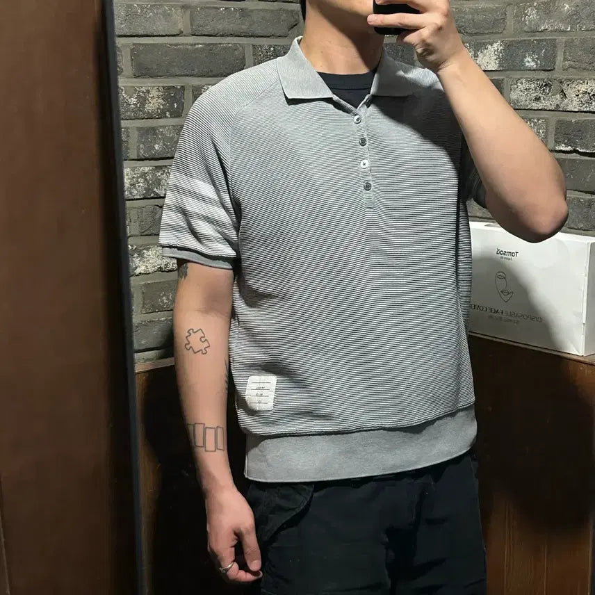 [BUNJANG] Thom Browne Ottoman 4-Bar Saddle Sleeve Polo Shirt / 5) 톰브라운 오토맨 4-바 새들 슬리브 폴로 셔츠