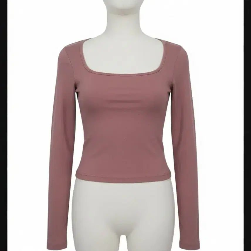 [BUNJANG] Square Neck Long Sleeve T-Shirt Pink / 스퀘어넥 긴팔 티셔츠 핑크