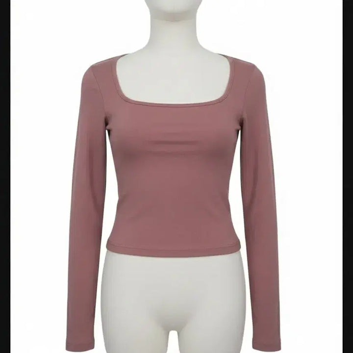 [BUNJANG] Square Neck Long Sleeve T-Shirt Pink / 스퀘어넥 긴팔 티셔츠 핑크