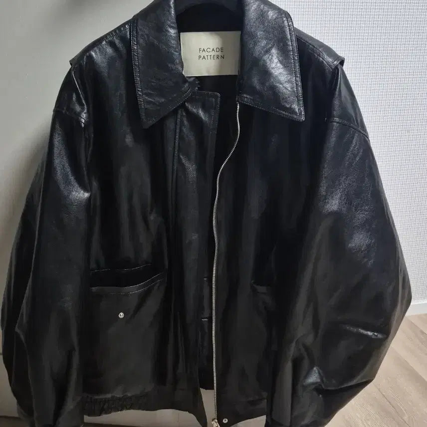[BUNJANG] Unspecified Brand Black Leather Jacket (Small) / 파사드패턴 오버핏 블랙 레더 블루종s