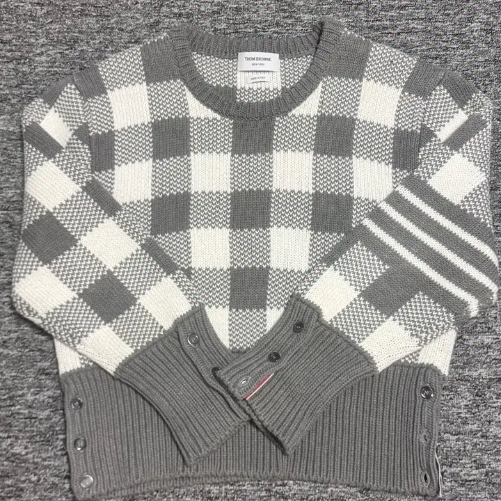 [BUNJANG] Thom Browne 4-Bar Gingham Check Knit Gray / 톰브라운 4-BAR 깅엄체크 니트 그레이