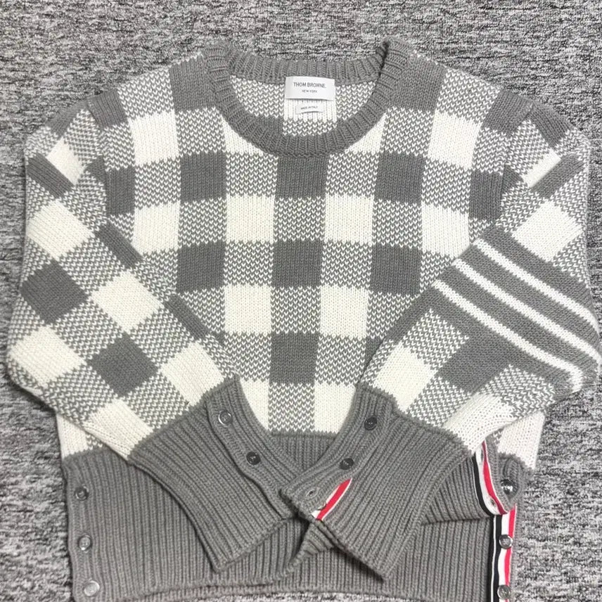 [BUNJANG] Thom Browne 4-Bar Gingham Check Knit Gray / 톰브라운 4-BAR 깅엄체크 니트 그레이