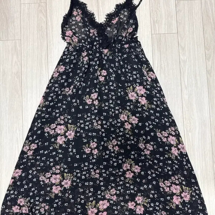 [BUNJANG] Black Floral Long Dress with Bustier / 검정색 꽃무늬 롱 원피스 뷔스티에