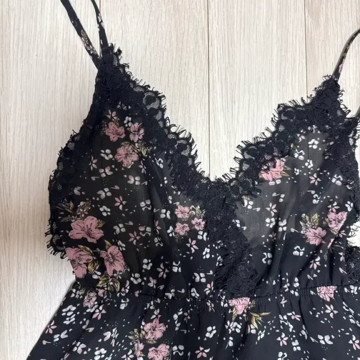 [BUNJANG] Black Floral Long Dress with Bustier / 검정색 꽃무늬 롱 원피스 뷔스티에