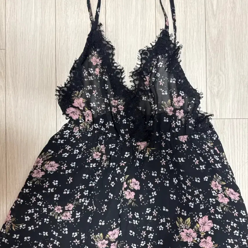 [BUNJANG] Black Floral Long Dress with Bustier / 검정색 꽃무늬 롱 원피스 뷔스티에