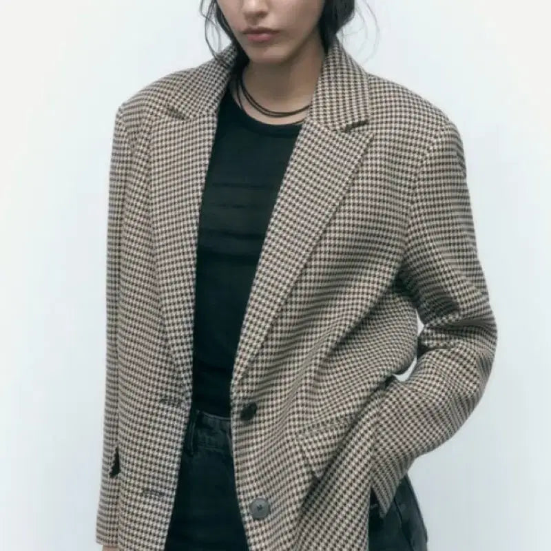 [BUNJANG] ZARA Houndstooth Oversized Blazer Jacket / 자라 오버핏 하운드 체크 블레이저 자켓 미착용