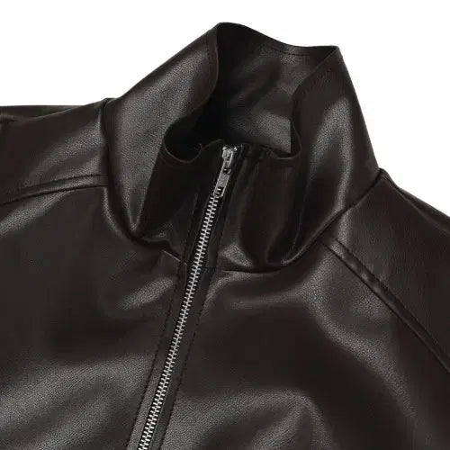 [BUNJANG] Men's High Neck Crop Leather Rider Jacket / 남자 하이넥 크롭 레더 라이더 자켓 2컬러