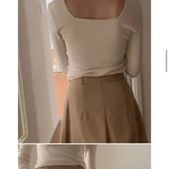 [BUNJANG] Square Neck Long Sleeve T-shirt Ivory Creme (New) / 스퀘어넥 긴팔 티셔츠 아이보리 크렘므 새상품