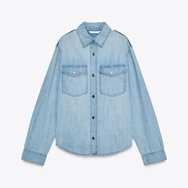 [BUNJANG] ZARA Denim Shirt XL / 자라 버클 데님 견장 연청 데님 셔츠 xl