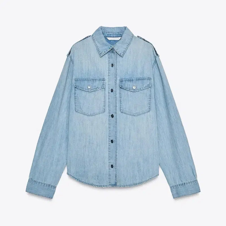 [BUNJANG] ZARA Denim Shirt XL / 자라 버클 데님 견장 연청 데님 셔츠 xl