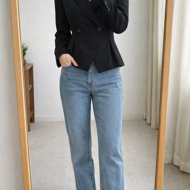 [BUNJANG] Feminine Slim Fit Black Blazer Jacket / 페미닌 슬림핏 블랙 블레이저/세미크롭 허리라인 자켓/하객룩