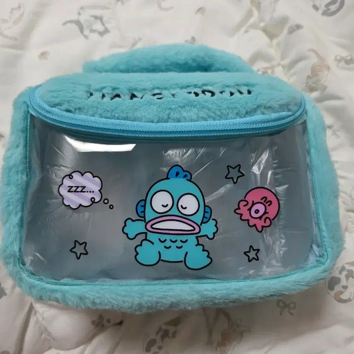 [BUNJANG] Sanrio Hangyodon Transparent Fur Pouch / 산리오 한교동 투명 퍼 파우치