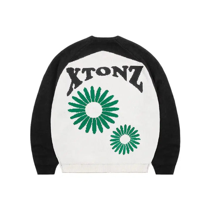 [BUNJANG] XTONZ Flower Raglan Knit Zip-up / 엑스톤즈 플라워 래글런 니트집업