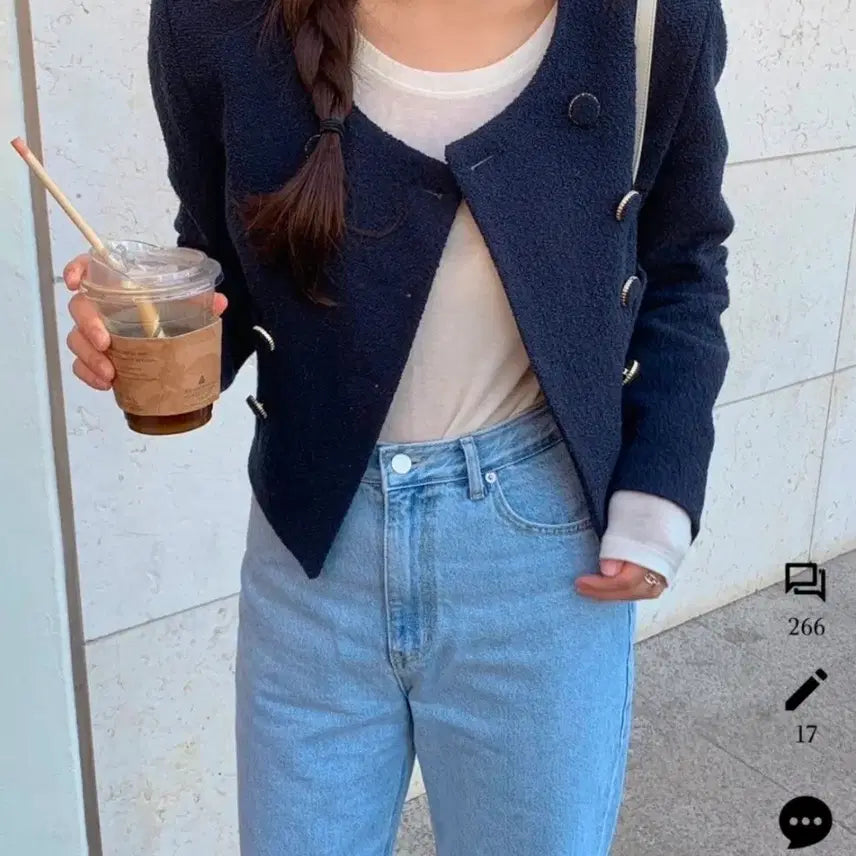 [BUNJANG] The Wish Double Tweed Jacket Navy / 더위시 더블 트위드자켓 네이비