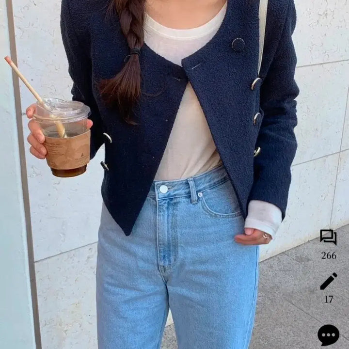 [BUNJANG] The Wish Double Tweed Jacket Navy / 더위시 더블 트위드자켓 네이비