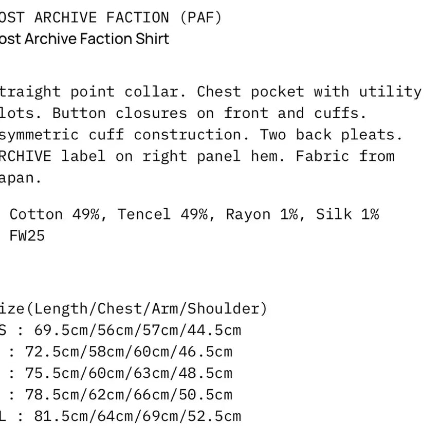 [BUNJANG] Post Archive Faction 8.0+ Baby Blue Checkered Shirt XL / 포스트 아카이브 팩션(파프) 8.0+ 베이비블루 체크 셔츠 XL