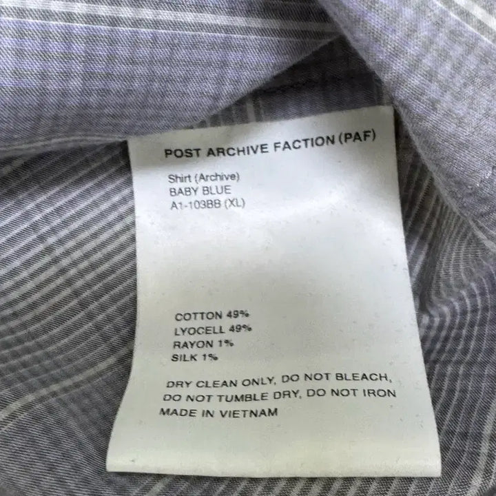 [BUNJANG] PAF 8.0+ Baby Blue Check Shirt XL / 포스트 아카이브 팩션(파프) 8.0+ 베이비블루 체크 셔츠 XL
