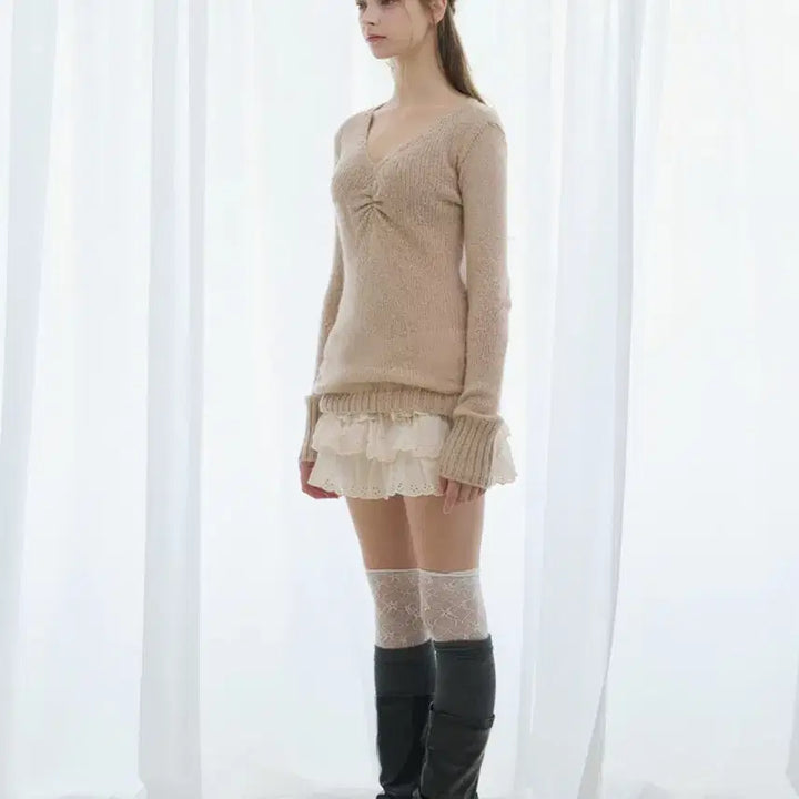 [BUNJANG] Raise Me Aisa Mohair Shirring Knit Top / 레이즈미야 아이사 모헤어 셔링 니트 모카무스